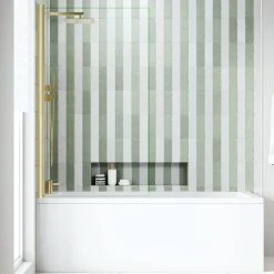 Armourcast Reinforced Straight Square Single Ended Bath & Brushed Brass Shower Screen