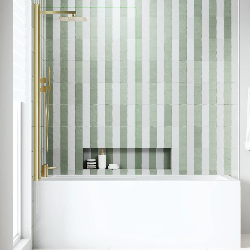 Armourcast Reinforced Straight Square Single Ended Bath & Brushed Brass Shower Screen