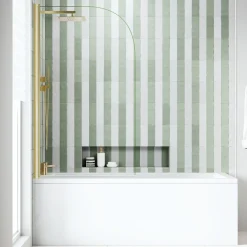 Armourcast Reinforced Straight Square Single Ended Bath & Brushed Brass Shower Screen