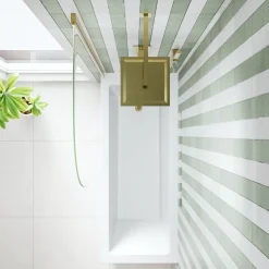 Armourcast Reinforced Straight Square Single Ended Bath & Brushed Brass Shower Screen
