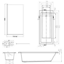 Armourcast Reinforced Straight Square Single Ended Bath & Brushed Brass Shower Screen