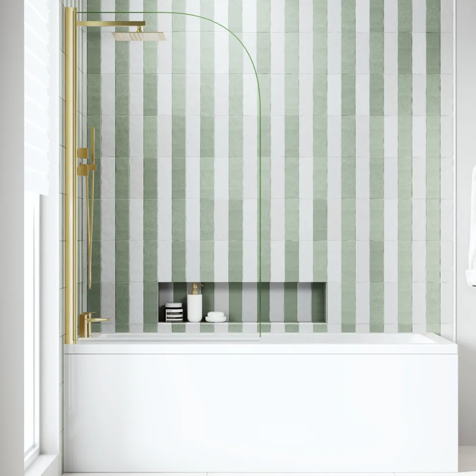 Armourcast Reinforced Straight Square Single Ended Bath & Brushed Brass Shower Screen