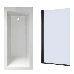 Armourcast Reinforced Straight Square Single Ended Bath with Shower Screen