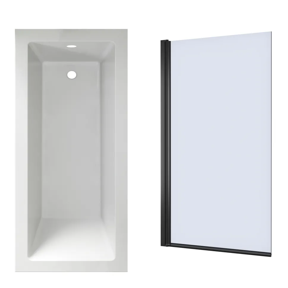 Armourcast Reinforced Straight Square Single Ended Bath with Shower Screen
