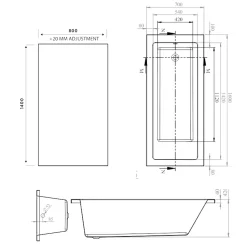 Armourcast Reinforced Straight Square Single Ended Bath with Shower Screen