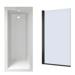 Armourcast Reinforced Straight Square Single Ended Bath with Shower Screen