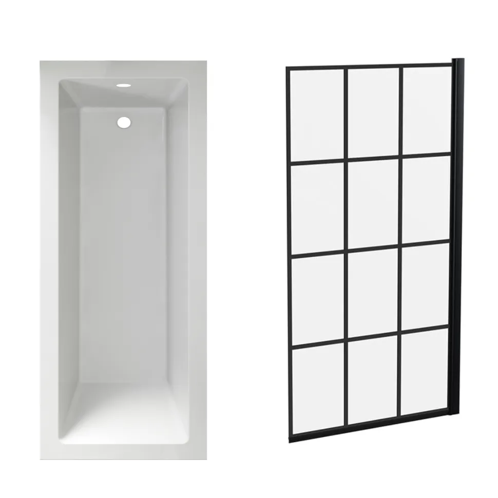 Armourcast Reinforced Straight Square Single Ended Bath with Shower Screen