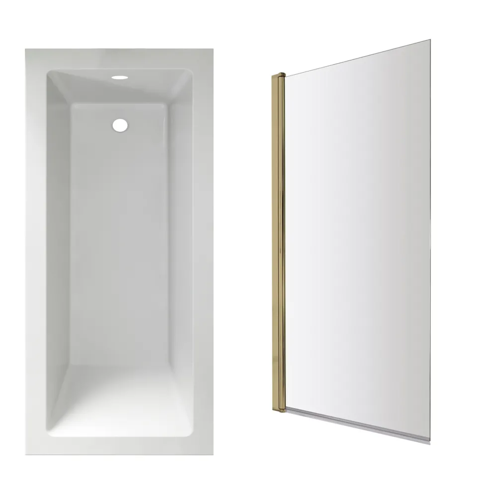 Armourcast Reinforced Straight Square Single Ended Bath with Shower Screen