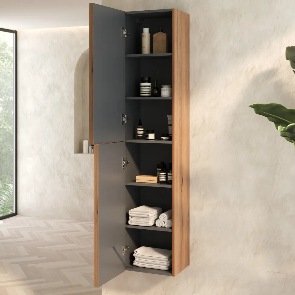 Aura 1600mm Tall Wall Mounted Natural Oak Storage Unit