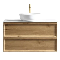 Aura 1000mm Wall Mounted Natural Oak Vanity Unit & Sintered Stone Countertop