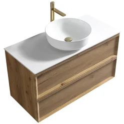 Aura 1000mm Wall Mounted Natural Oak Vanity Unit & Sintered Stone Countertop