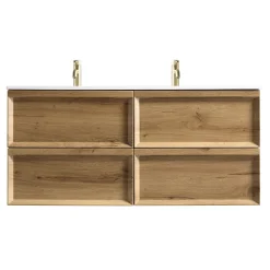Aura 1200mm Wall Mounted Natural Oak Vanity Unit & Matt White Double Basin