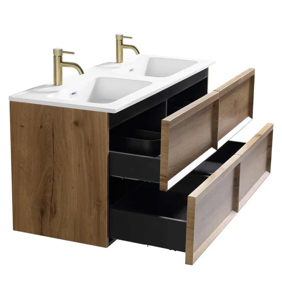 Aura 1200mm Wall Mounted Natural Oak Vanity Unit & Matt White Double Basin