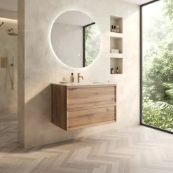 Aura 800mm Wall Mounted Natural Oak Vanity Unit & Matt White Basin