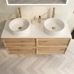 Aura 1200mm Wall Mounted Natural Oak Vanity Unit & Sintered Stone Countertop