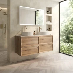 Aura 1200mm Wall Mounted Natural Oak Vanity Unit & Sintered Stone Countertop