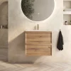 Aura 600mm Wall Mounted Natural Oak Vanity Unit & Matt White Basin