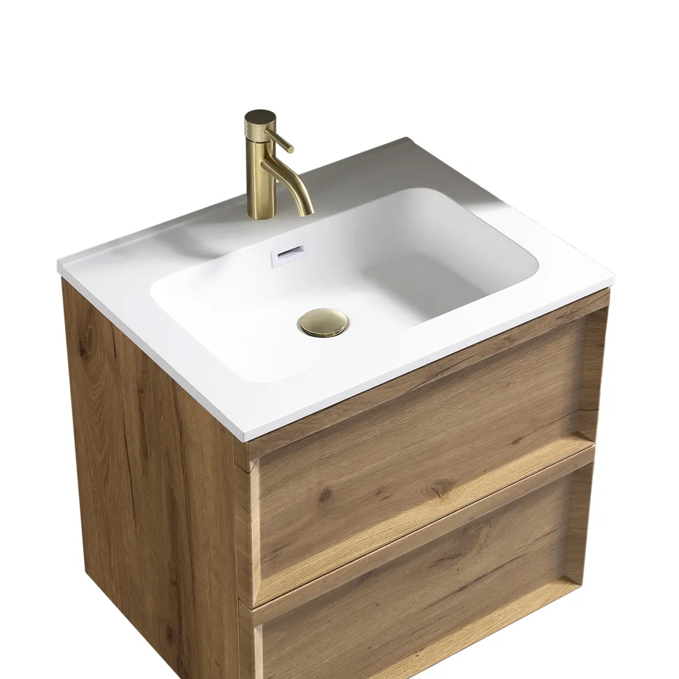 Aura 600mm Wall Mounted Natural Oak Vanity Unit & Matt White Basin