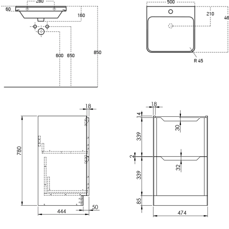 Ava 500mm Floorstanding Vanity Unit & Basin