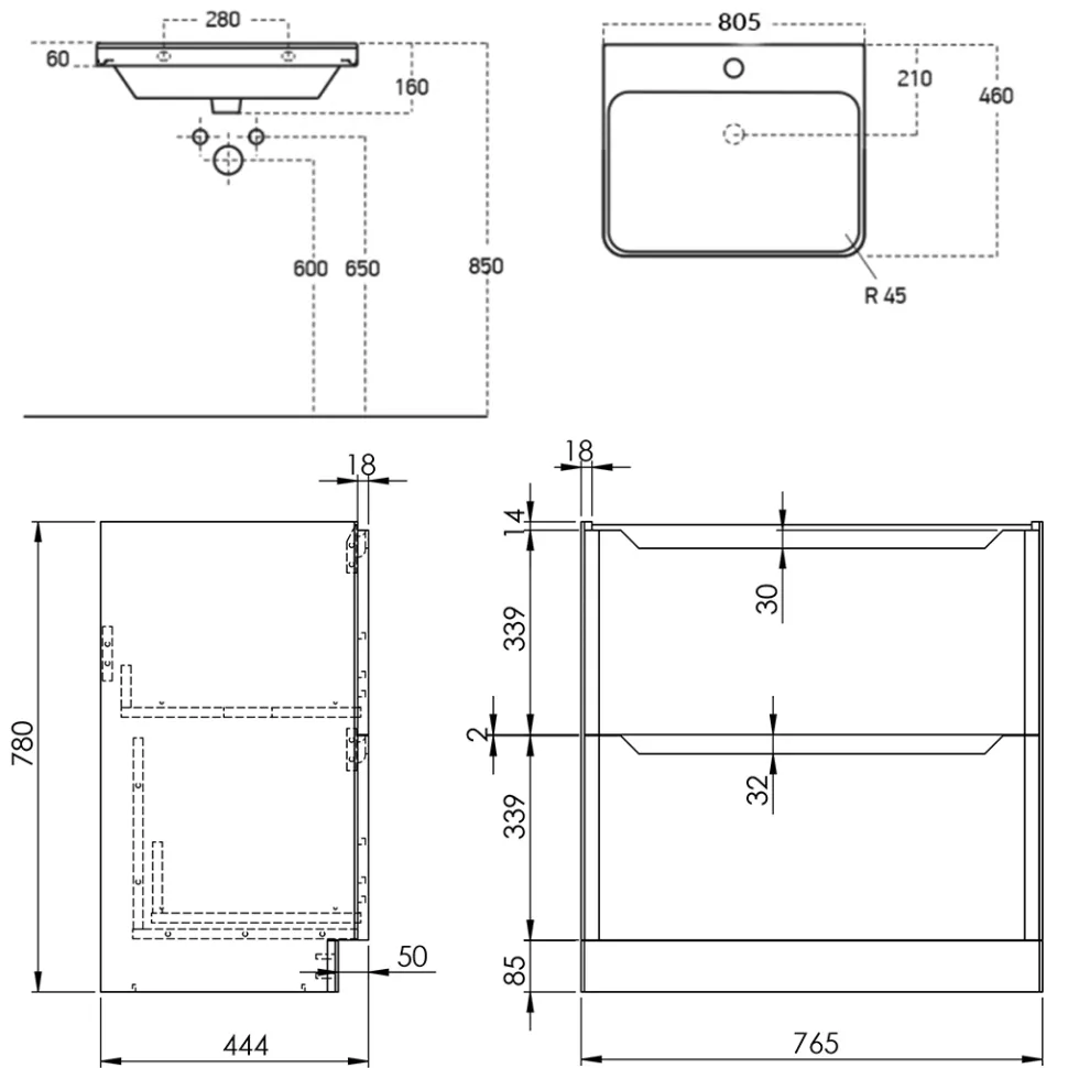 Ava 800mm Floorstanding Vanity Unit & Basin