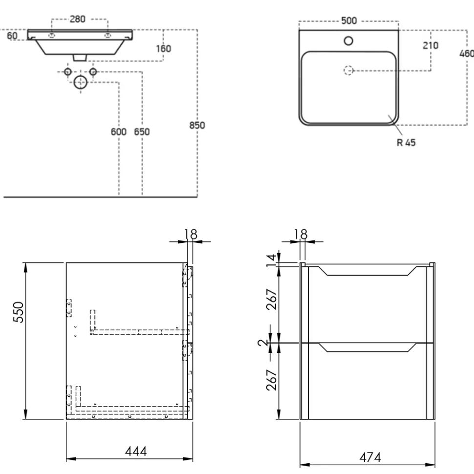Ava 500mm Wall Hung Vanity Unit & Basin