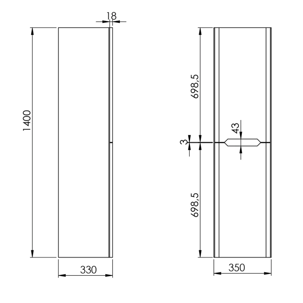 Ava 1400mm Wall Mounted Tall Storage Cabinet