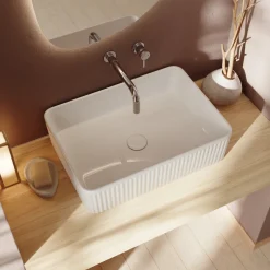 Billy Fluted Gloss White Rectangular Countertop Basin - 500mm