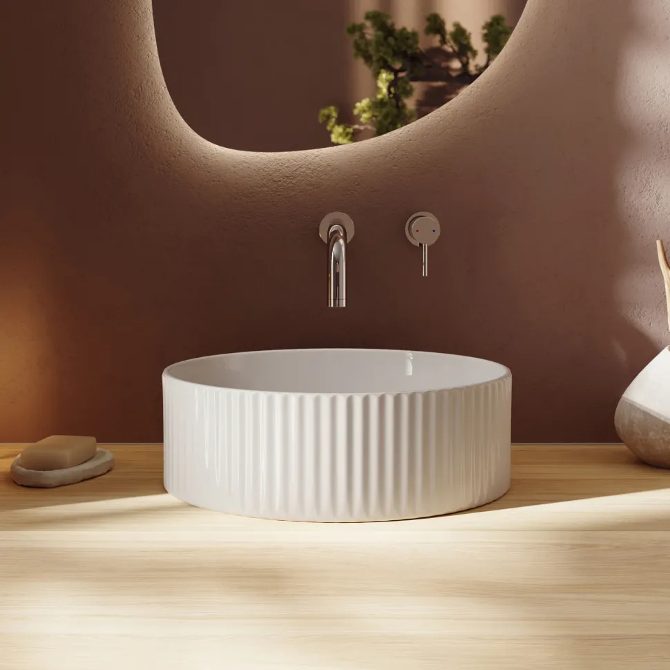 Billy Fluted Gloss White Round Countertop Basin - 360mm