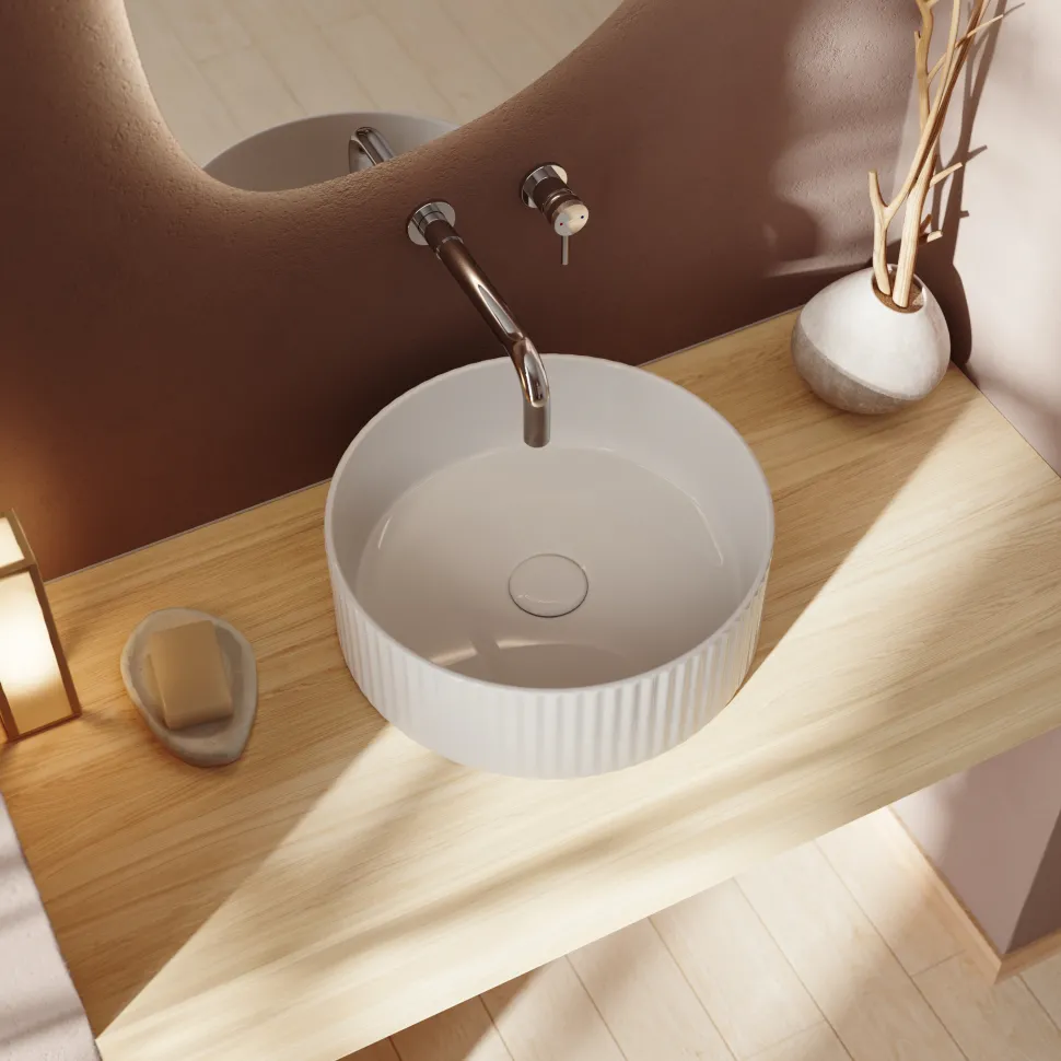Billy Fluted Gloss White Round Countertop Basin - 360mm