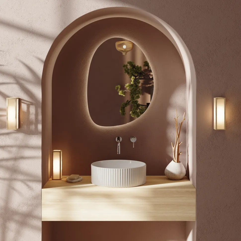 Billy Fluted Gloss White Round Countertop Basin - 360mm