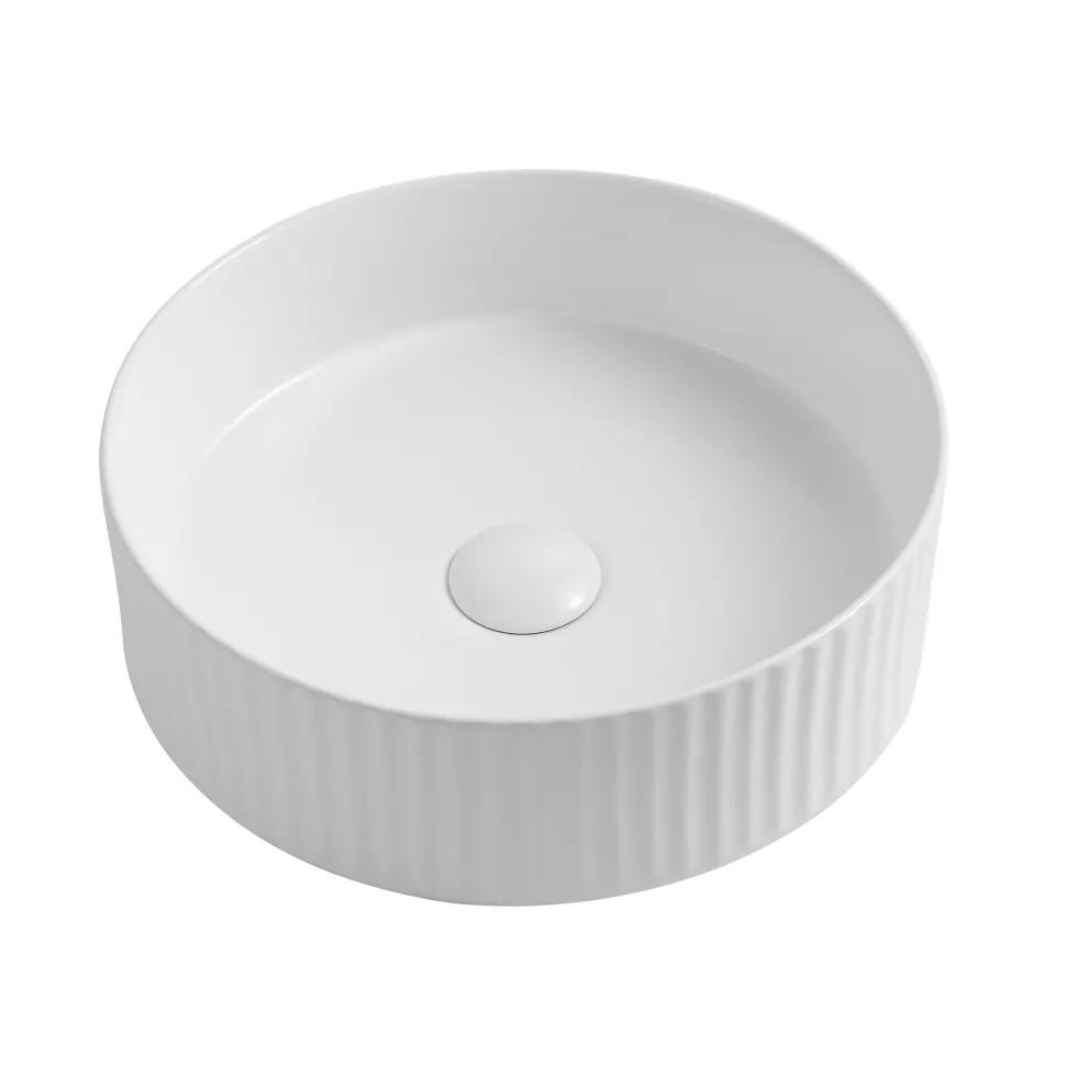 Billy Fluted Gloss White Round Countertop Basin - 360mm