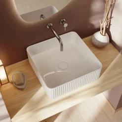Billy Fluted Square Countertop Basin - 405mm