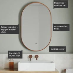 Billy LED Illuminated Oval Framed Mirror with Demister Pad & Colour Change Lights - 500 x 800mm