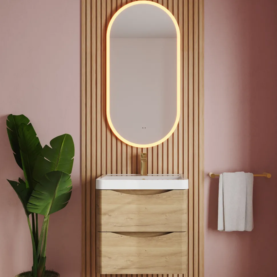 Billy LED Illuminated Oval Mirror with Demister Pad & Colour Change Lights - 500 x 1000mm