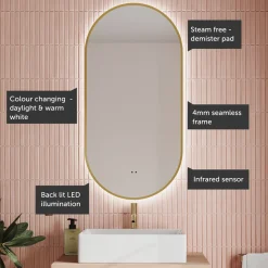 Billy LED Oval Framed Mirror with Demister Pad & Colour Change Lights - 500 x 1000mm