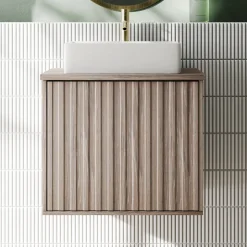 Billy 600mm Wall Hung Vanity Unit with Fluted Drawer Front & Countertop