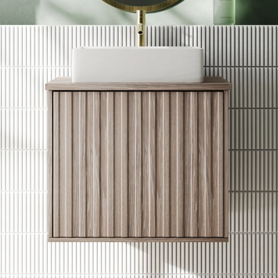 Billy 600mm Wall Hung Vanity Unit with Fluted Drawer Front & Countertop