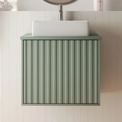 Billy 600mm Wall Hung Vanity Unit with Fluted Drawer Front & Countertop