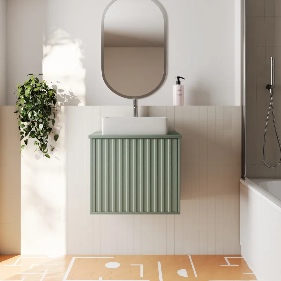 Billy 600mm Wall Hung Vanity Unit with Fluted Drawer Front & Countertop