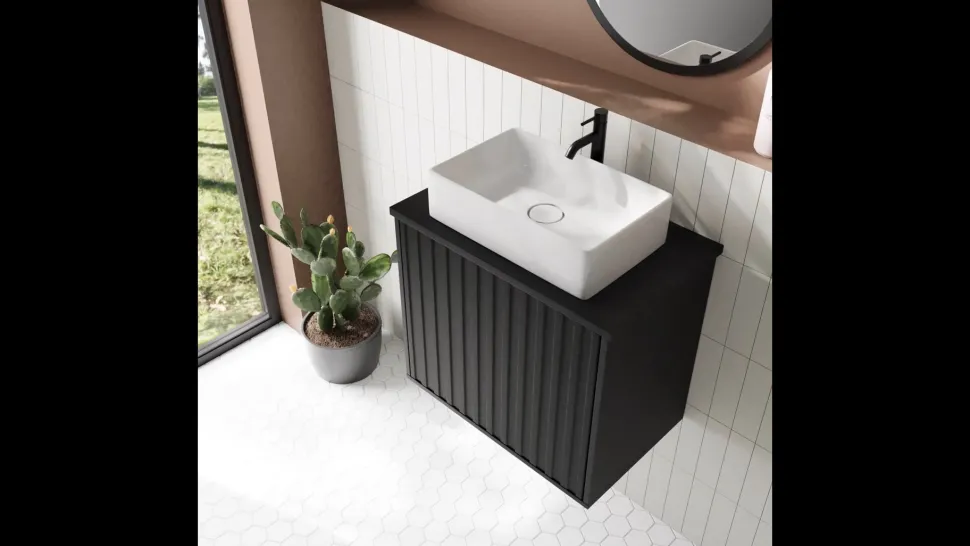Billy 600mm Wall Hung Vanity Unit with Fluted Drawer Front & Countertop