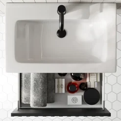 Billy 600mm Wall Hung Vanity Unit with Fluted Drawer Front & Basin