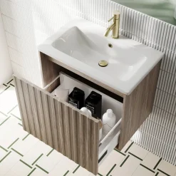 Billy 600mm Wall Hung Vanity Unit with Fluted Drawer Front & Basin
