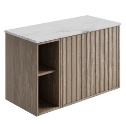 Billy 800mm Wall Hung Vanity Unit with Fluted Drawer Front & Marble Sintered Stone Worktop
