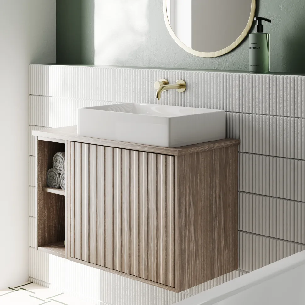 Billy 800mm Wall Hung Vanity Unit with Fluted Drawer Front & Countertop