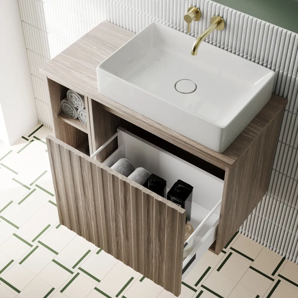 Billy 800mm Wall Hung Vanity Unit with Fluted Drawer Front & Countertop