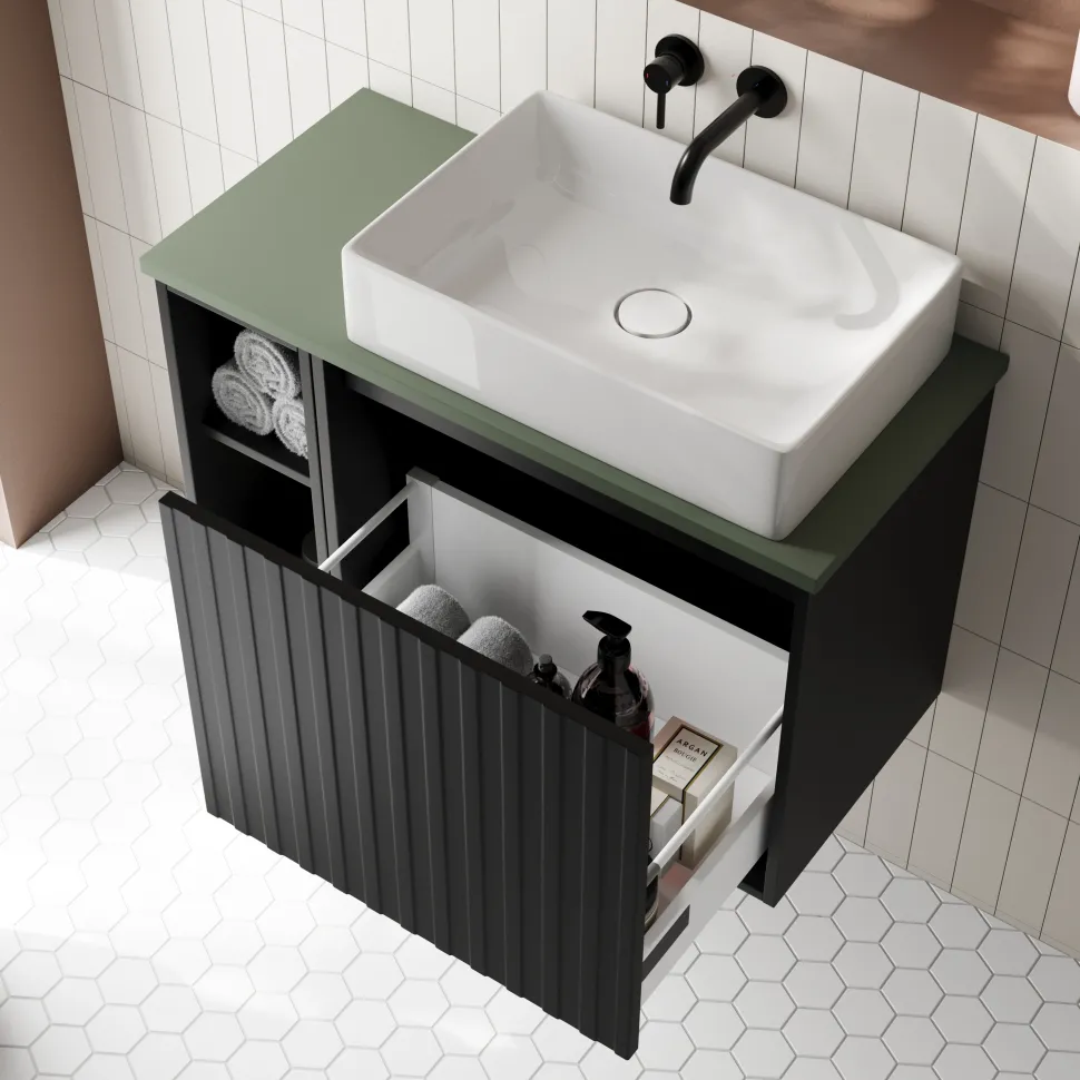 Billy 800mm Wall Hung Vanity Unit with Fluted Drawer Front & Countertop