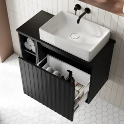 Billy 800mm Wall Hung Vanity Unit with Fluted Drawer Front & Countertop