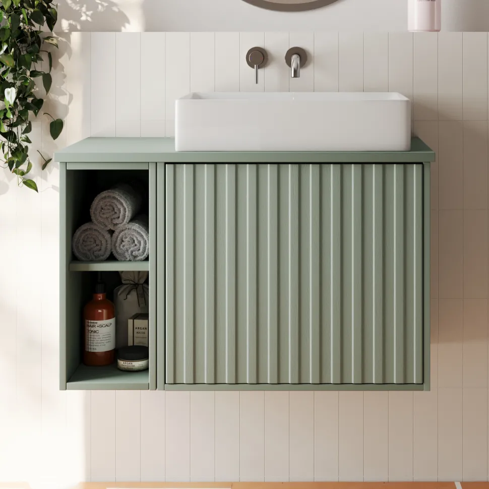 Billy 800mm Wall Hung Vanity Unit with Fluted Drawer Front & Countertop
