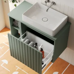 Billy 800mm Wall Hung Vanity Unit with Fluted Drawer Front & Countertop