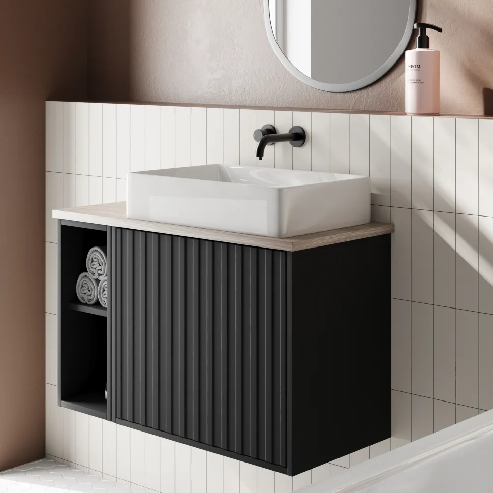 Billy 800mm Wall Hung Vanity Unit with Fluted Drawer Front & Countertop